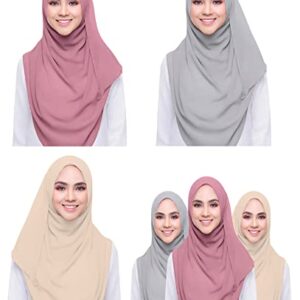 QYMY 3PCS Women Soft Chiffon Scarves Solid Color Hijab Muslim Head Scarf Long Scarf Wrap Scarves chiffon Scarf (Beige+Grey+Red bean powder)