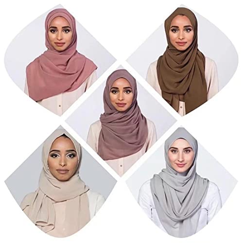 QYMY 3PCS Women Soft Chiffon Scarves Solid Color Hijab Muslim Head Scarf Long Scarf Wrap Scarves chiffon Scarf (Beige+Grey+Red bean powder)