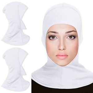 2 pieces modal hijab cap adjustable muslim stretchy turban full cover shawl cap full neck coverage for lady (white)
