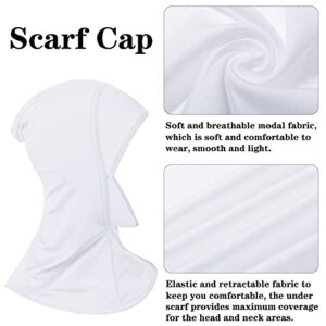 2 Pieces Modal Hijab Cap Adjustable Muslim Stretchy Turban Full Cover Shawl Cap Full Neck Coverage for Lady (White)