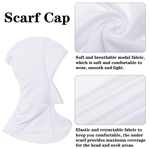 2 Pieces Modal Hijab Cap Adjustable Muslim Stretchy Turban Full Cover Shawl Cap Full Neck Coverage for Lady (White)