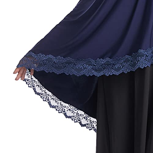 khalat Women's Elegant Hijab Lace Trim Muslim Islamic Ramadan Soft Lightweight Hijab Long Scarf Blue