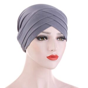 Fxhixiy Hijab Chemo Cancer Beanies Turbans Hats Cap Twisted Hair Cover Headwrap Turban Headwear for Women (Gray)