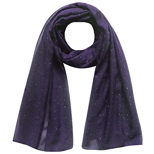 Lina & Lily Solid Shimmer Sparkle Glitters Sheer Maxi Shawl Scarf Hijab (#19 DARK PURPLE)