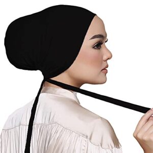 hophor women’s jersey hijab caps solid color hijab undercap black stretch cap underscarf(black)