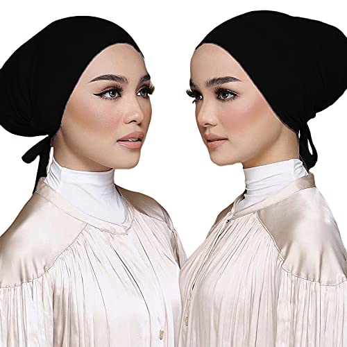 Hophor Women's Jersey Hijab Caps Solid Color Hijab undercap Black Stretch Cap Underscarf(Black)