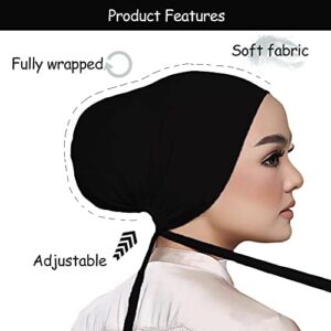 Hophor Women's Jersey Hijab Caps Solid Color Hijab undercap Black Stretch Cap Underscarf(Black)