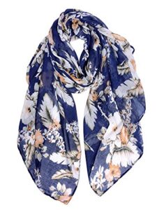 gerinly elegant flower print scarf feminine shawl wraps for lady professional scarf rectangle hijab face cover (navy)