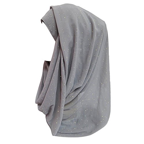 Lina & Lily Shimmer Gold Glitters Chiffon Hijab Scarf (Grey)