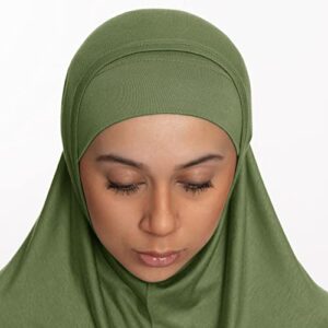 TheHijabStore.com Women's 2 Piece Amira Jersey Hijab - Soft Modal Stretch Head Scarf with Tube Under Scarf Cap Olive Green