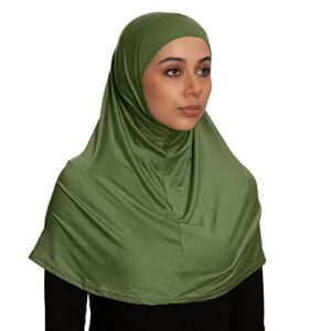 TheHijabStore.com Women's 2 Piece Amira Jersey Hijab - Soft Modal Stretch Head Scarf with Tube Under Scarf Cap Olive Green