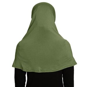 TheHijabStore.com Women's 2 Piece Amira Jersey Hijab - Soft Modal Stretch Head Scarf with Tube Under Scarf Cap Olive Green
