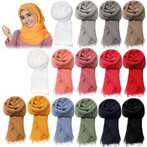 15 pieces muslim head scarf solid color hijab scarfs stylish soft lightweight scarf shawl hijab long scarf wrap scarves for women 37.4 x 70.8 inch,15 colors