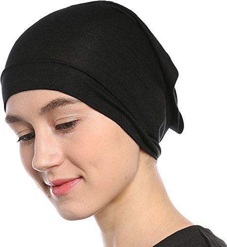 Black Under Scarf Tube Cap with Brim (Hijab Accessory), Black, Size One Size