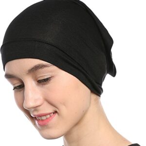 Black Under Scarf Tube Cap with Brim (Hijab Accessory), Black, Size One Size