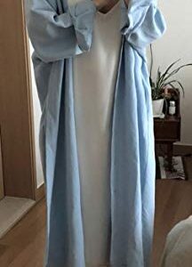 GGUHHU Womens Chic Button Down Rolled-Up Sleeve Long Cotton Blouse Maxi Dress (Medium, Light Blue)