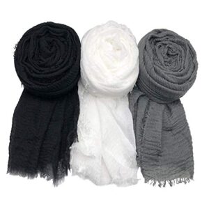 manshu 3pcs women soft cotton hemp scarf shawl long scarf, scarf and wrap, big head scarf.