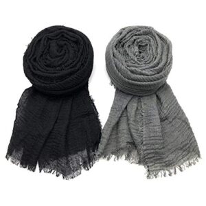 MANSHU 3PCS Women Soft Cotton Hemp Scarf Shawl Long Scarf, Scarf and Wrap, Big Head Scarf.