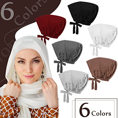 6 Pcs Hijab Scarf for Women Hijab UnderCap Hijab Cap Underscarf Adjustable Under Scarf Hat Islamic Muslim Scarf Caps with Tie Back Closure