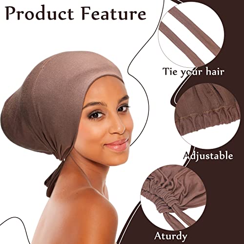 6 Pcs Hijab Scarf for Women Hijab UnderCap Hijab Cap Underscarf Adjustable Under Scarf Hat Islamic Muslim Scarf Caps with Tie Back Closure