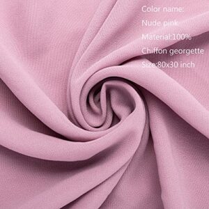 Anika Fashion Warehouse All Season Women Soft and Non-Slip Chiffon Long Scarf - Fashion Muslim Hijab Scarf Head Wrap Scarves 80 X 30 Inches Long Solid Color - Nude Pink