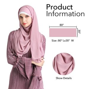 Anika Fashion Warehouse All Season Women Soft and Non-Slip Chiffon Long Scarf - Fashion Muslim Hijab Scarf Head Wrap Scarves 80 X 30 Inches Long Solid Color - Nude Pink