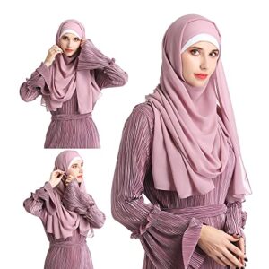 Anika Fashion Warehouse All Season Women Soft and Non-Slip Chiffon Long Scarf - Fashion Muslim Hijab Scarf Head Wrap Scarves 80 X 30 Inches Long Solid Color - Nude Pink