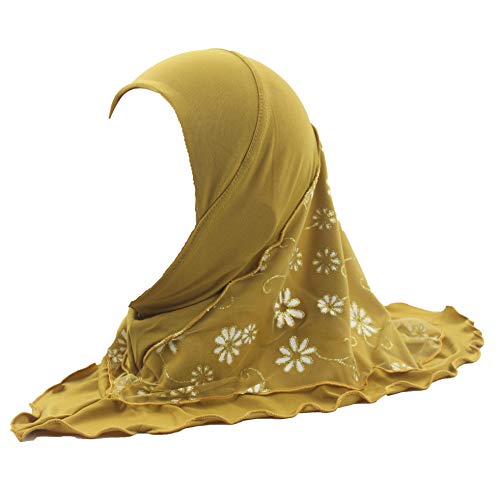 Muslim Practical Kids Hijab Islamic Girls Amira Cap Ready to wear Scarf Yellow