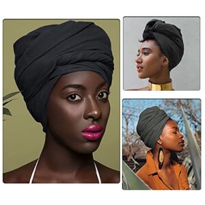 Harewom Head Wraps for Black Women Stretchy Head Scarf African Hair Wraps for Dreads Locs Natural Hair Turban Headwraps Jersey Tie Headbands(Denime Blue and Grey)