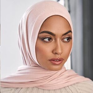 Hophor Soft Stretch Head Wrap Scarfs Long Muslim Hijab Jersey Scarf Shawls and Wraps (Pink)