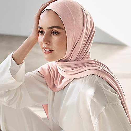 Hophor Soft Stretch Head Wrap Scarfs Long Muslim Hijab Jersey Scarf Shawls and Wraps (Pink)