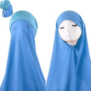 Hijab Scarfs for Women | Chiffon Hijab with Jersey Bonnet Cap| Premium Non-Slip Pearl Long Wrap Shawl Headscarf (Sky Blue)