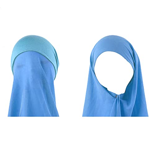 Hijab Scarfs for Women | Chiffon Hijab with Jersey Bonnet Cap| Premium Non-Slip Pearl Long Wrap Shawl Headscarf (Sky Blue)