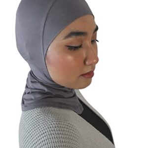 Ninja Bonnet Hijab Full Neck Coverage Under Scarf - Muslimah Stretchy Jersey Head Scarf Bonnet Accessories [Workout wear daily essentials] 1 Black + 1 Gray (SABANJ9501)