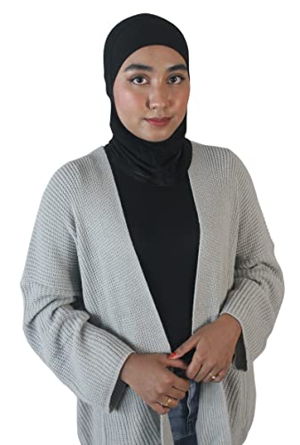 Ninja Bonnet Hijab Full Neck Coverage Under Scarf - Muslimah Stretchy Jersey Head Scarf Bonnet Accessories [Workout wear daily essentials] 1 Black + 1 Gray (SABANJ9501)