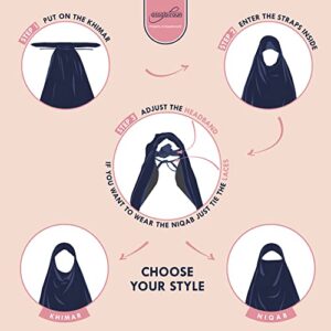 Assabiroun Khimar Modest Dress for Muslim Women- One Piece Soft Fabric Headscarf –Long layered Khimar for Prayer and outings Hijab Niqab Face Veil- Arabia Islamic Prayer Dress Muslim Shawls Body Cover