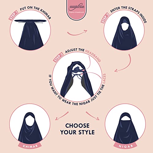 Assabiroun Khimar Modest Dress for Muslim Women- One Piece Soft Fabric Headscarf –Long layered Khimar for Prayer and outings Hijab Niqab Face Veil- Arabia Islamic Prayer Dress Muslim Shawls Body Cover