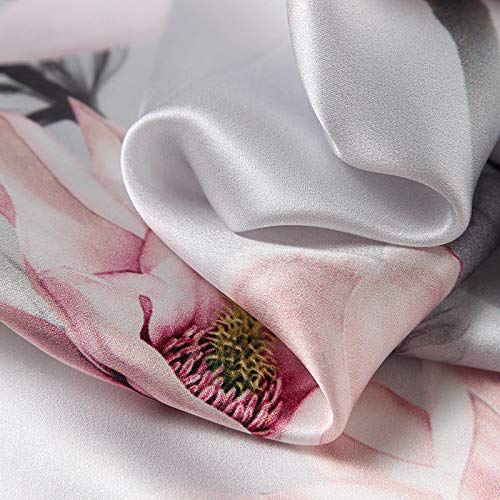 Women's Pure Mulberry Silk Scarf Floral Print Satin Long Scarf Wrap Shawl (xtrm02)