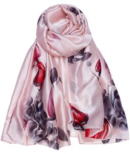 gragengs women silk scarves long satin lightweight outdoor shawl wraps printed head scarf 70”x35”,07-pink