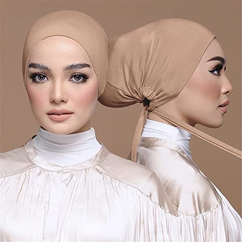 3 Pieces Adjustable Muslim Inner Under Hijab Cap with Ties Back Islamic Under Scarf Bonnet Caps Chemo Cap (Coffee)