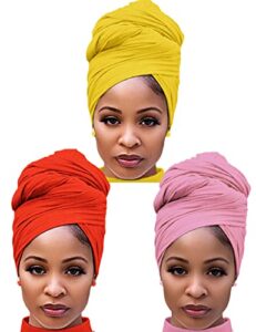 harewom 3pcs head wraps for black women turban headwraps stretchy african hair wraps soft jersey head scarf tie headbands pack for dread locs natural hair