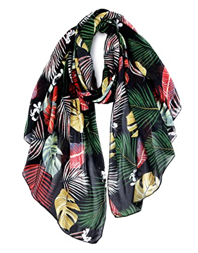 GERINLY Palm Leaf Scarf for Beach Tropical Plant Shawl Lightweight Chiffon Head Wrap Hawaii Bikini Sarong