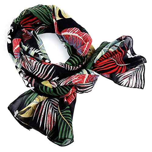 GERINLY Palm Leaf Scarf for Beach Tropical Plant Shawl Lightweight Chiffon Head Wrap Hawaii Bikini Sarong