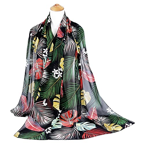 GERINLY Palm Leaf Scarf for Beach Tropical Plant Shawl Lightweight Chiffon Head Wrap Hawaii Bikini Sarong