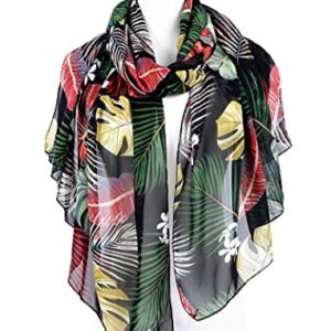 GERINLY Palm Leaf Scarf for Beach Tropical Plant Shawl Lightweight Chiffon Head Wrap Hawaii Bikini Sarong