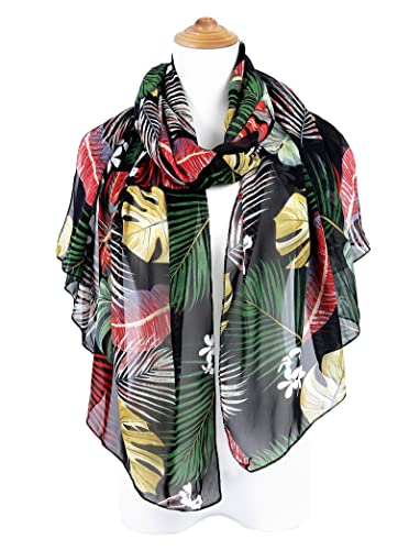 GERINLY Palm Leaf Scarf for Beach Tropical Plant Shawl Lightweight Chiffon Head Wrap Hawaii Bikini Sarong