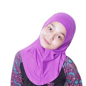 silk story one piece al amira hijab instant head scarf cotton lycra (iris purple)
