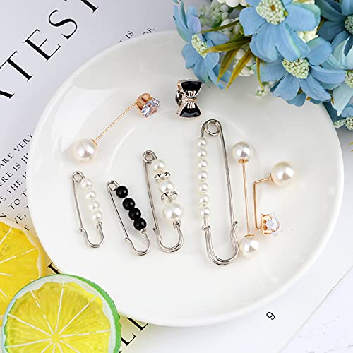 12 Pieces Pearl Scarf Brooch Pin Assorted Muslim Scarf Hijab Clips Small Brooch Set Metal Clips for Headscarf Shawl Muslim Women Scarves Hijab Safety Shawl Brooch Pins for Women Men Kids