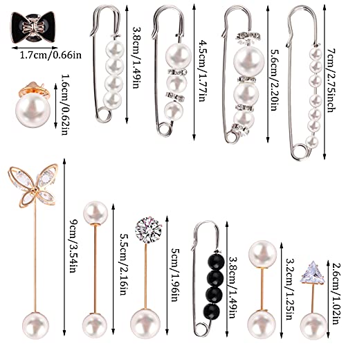 12 Pieces Pearl Scarf Brooch Pin Assorted Muslim Scarf Hijab Clips Small Brooch Set Metal Clips for Headscarf Shawl Muslim Women Scarves Hijab Safety Shawl Brooch Pins for Women Men Kids