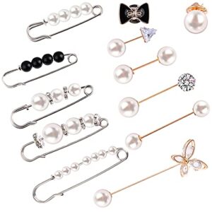 12 Pieces Pearl Scarf Brooch Pin Assorted Muslim Scarf Hijab Clips Small Brooch Set Metal Clips for Headscarf Shawl Muslim Women Scarves Hijab Safety Shawl Brooch Pins for Women Men Kids